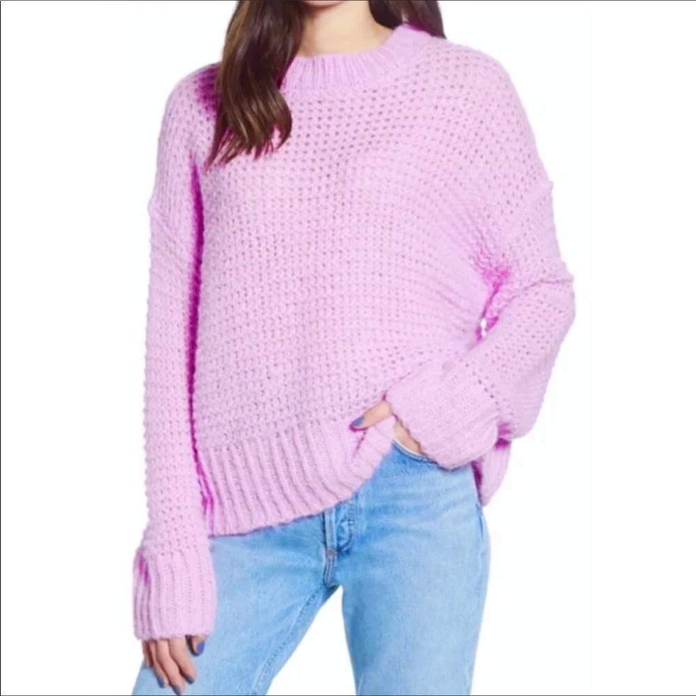 Chelsea28 Crewneck Open Knit Sweater Top Purple S